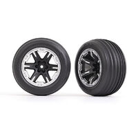 TRAXXAS TYRES & WHEELS (2.8')(RXT BLK & SATIN WHEELS, RIBBED TIRES)(ELECTRIC FRONT) (2)