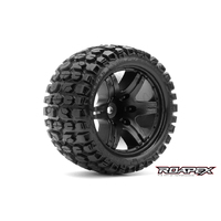 TRACKER BELTED 1/10 STADIUM TRUCK TIRE BLACK WHEEL 1/2 OFFSET 12mm HEX MOUNTED